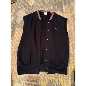 Garan Vintage‎ 80s Sleeveless Sweatshirt Vest Black Retro Athletic Snap Button L
